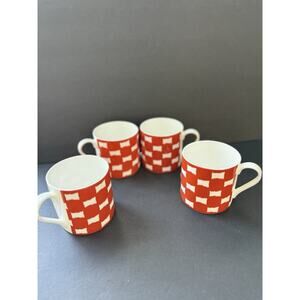 Portobello By Inspire Checkered Mugs Fine Bone China Orange White Set(4) Modern